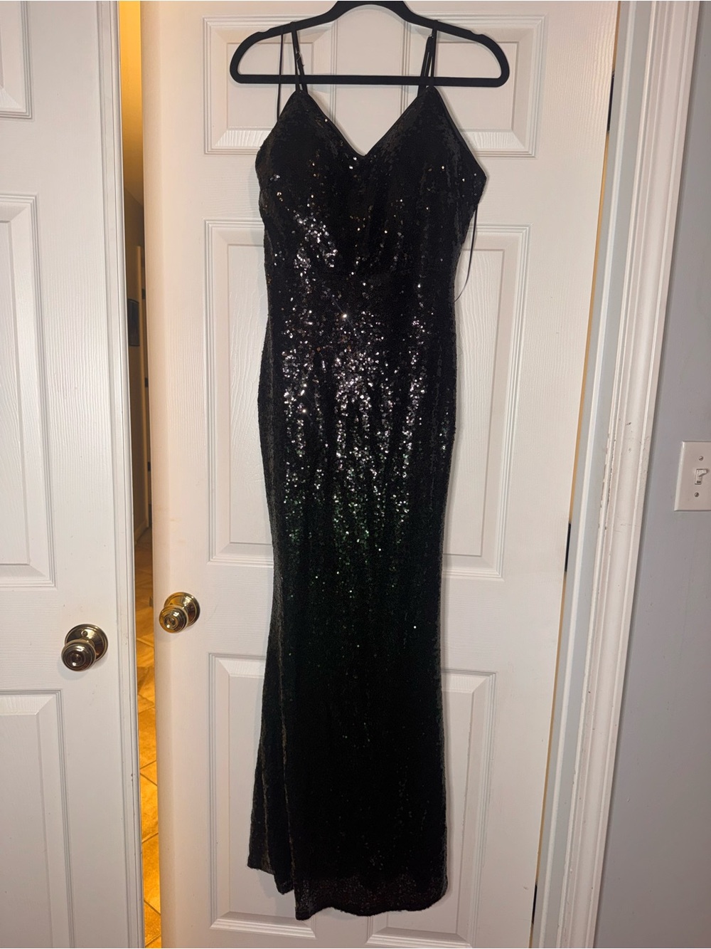 Haute Monde Black and Green Ombré Sequin Spaghetti-Strap Gown